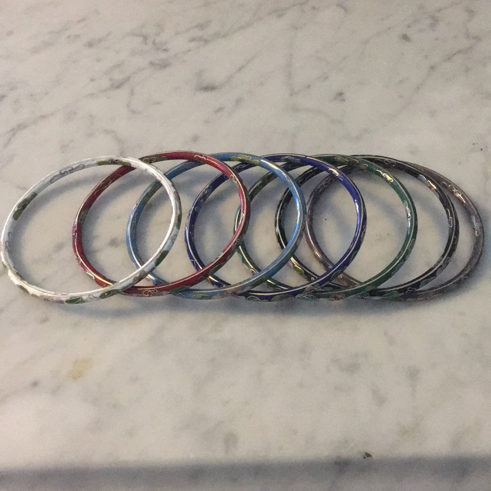 Set of 7 cloisonné style bangle bracelets